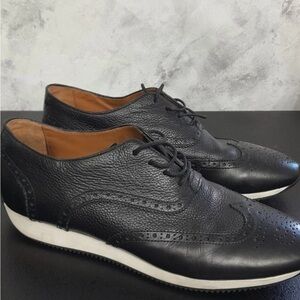 Massimo Dutti Black Leather Oxfords with White Sole